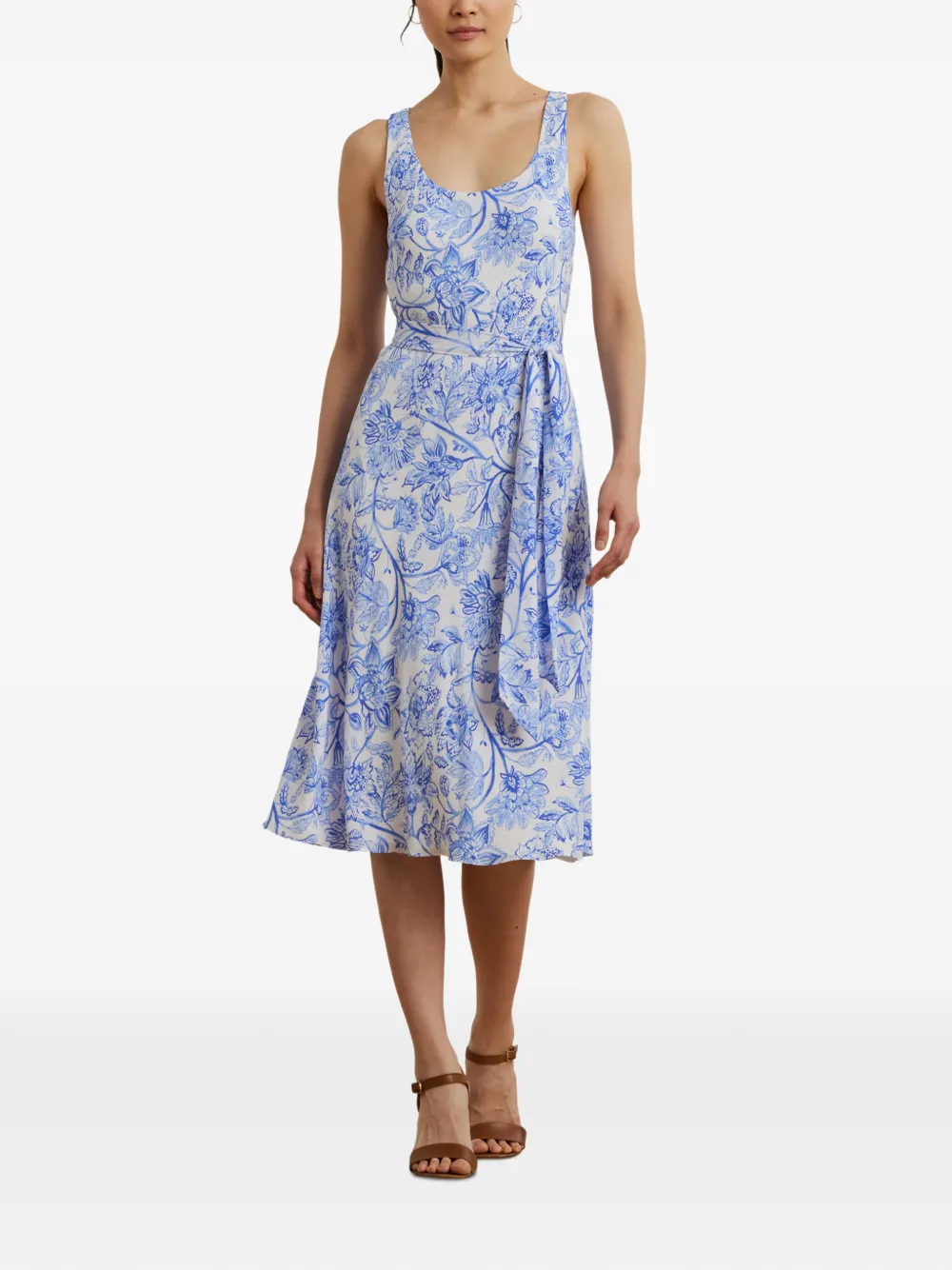 Lauren Ralph Lauren floral-print belted midi dress Blauw