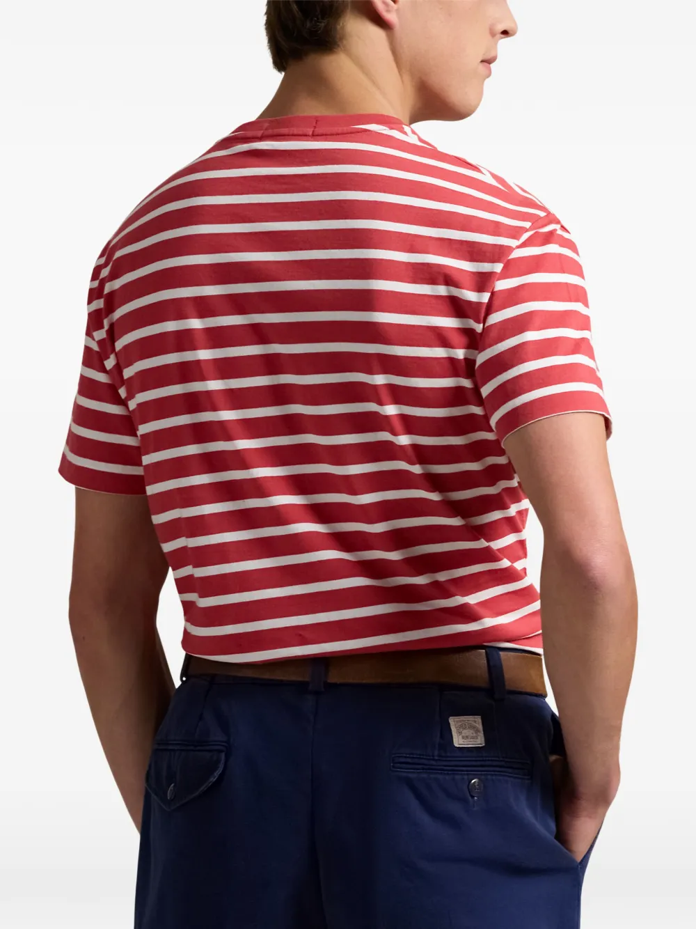 Polo Ralph Lauren striped embroidered-logo T-shirt Rood