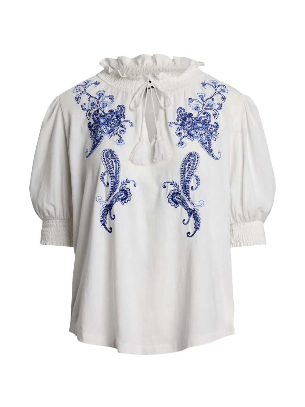 Lauren Ralph Lauren embroidered tassel-detail top - Blanc Lauren Ralph Lauren embroidered tassel-detail top - Blanc