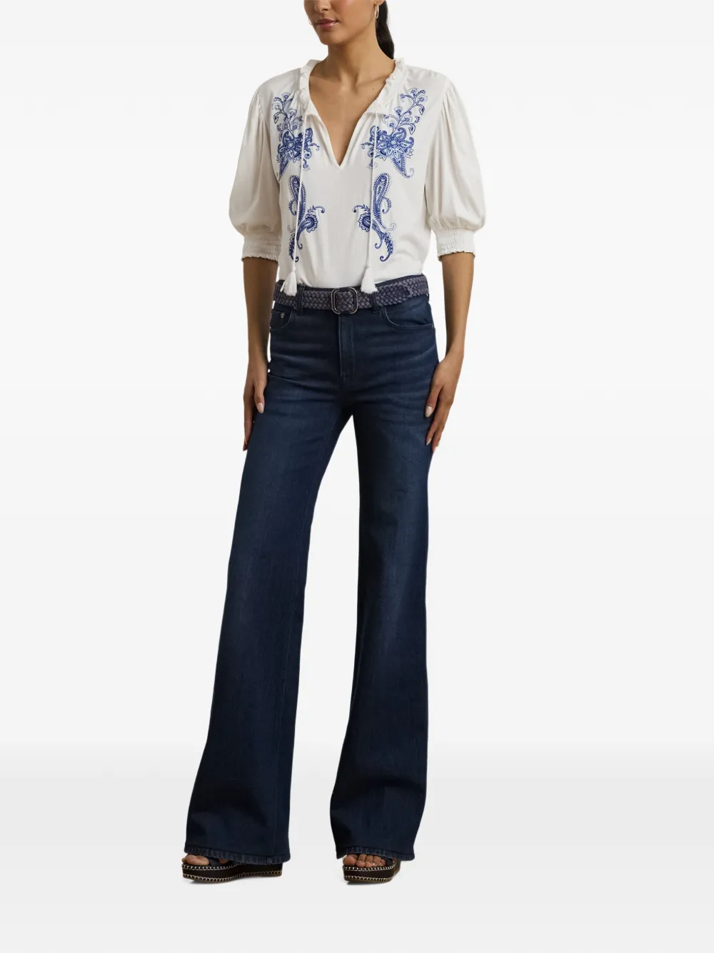 Lauren Ralph Lauren embroidered tassel-detail top Wit