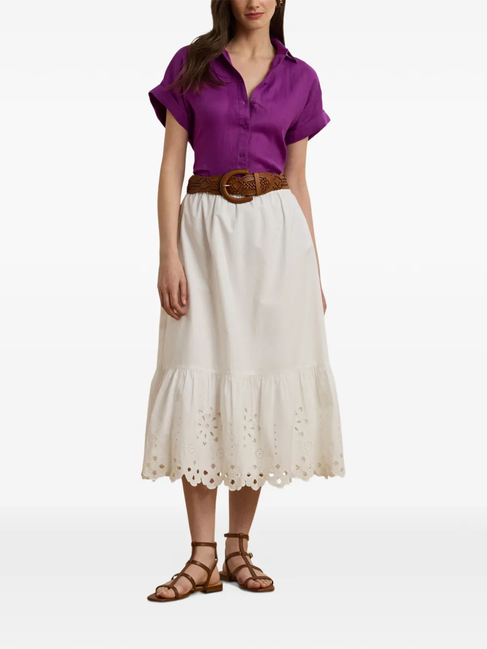 Lauren Ralph Lauren Broderie anglaise midi-rok Wit