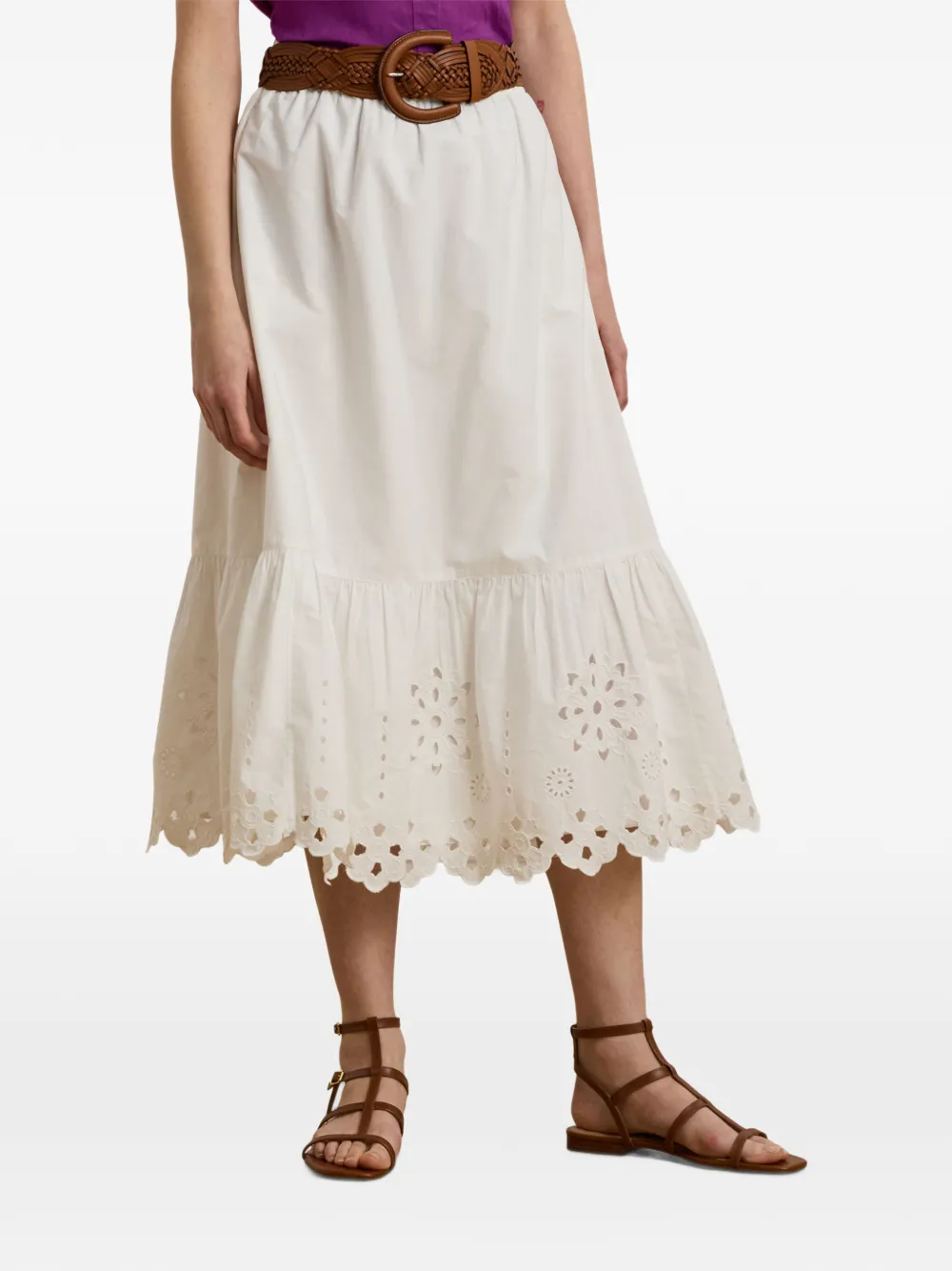 Lauren Ralph Lauren Broderie anglaise midi-rok Wit