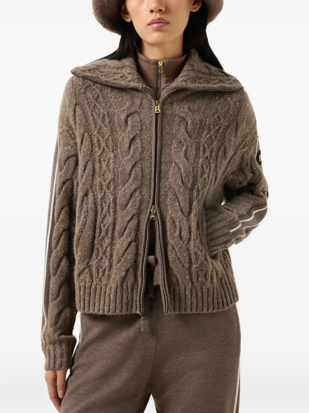 BOGNER Lotta cable-knit cardigan Bruin