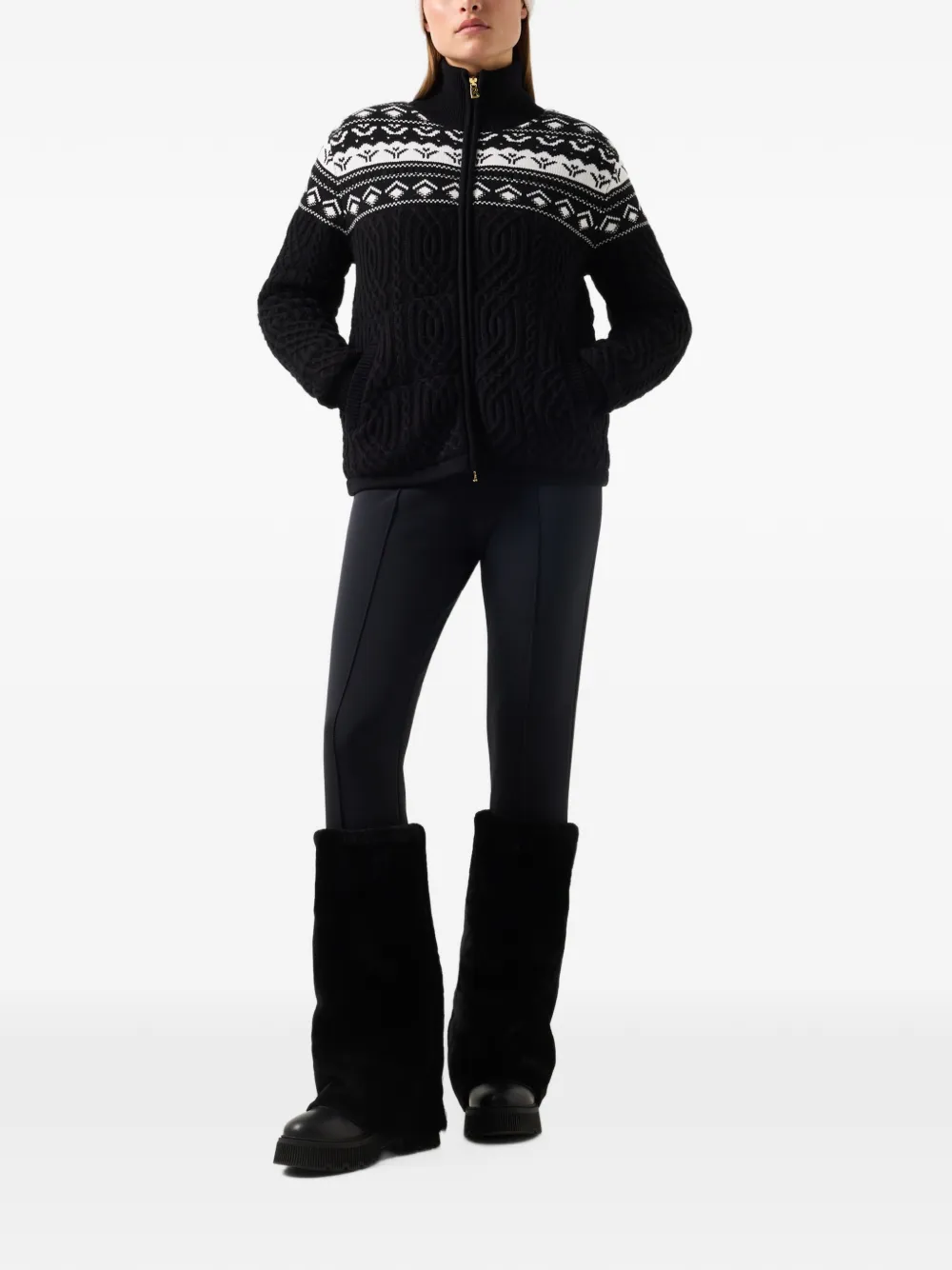 BOGNER Carolyn cable-knit zip-up cardigan Zwart