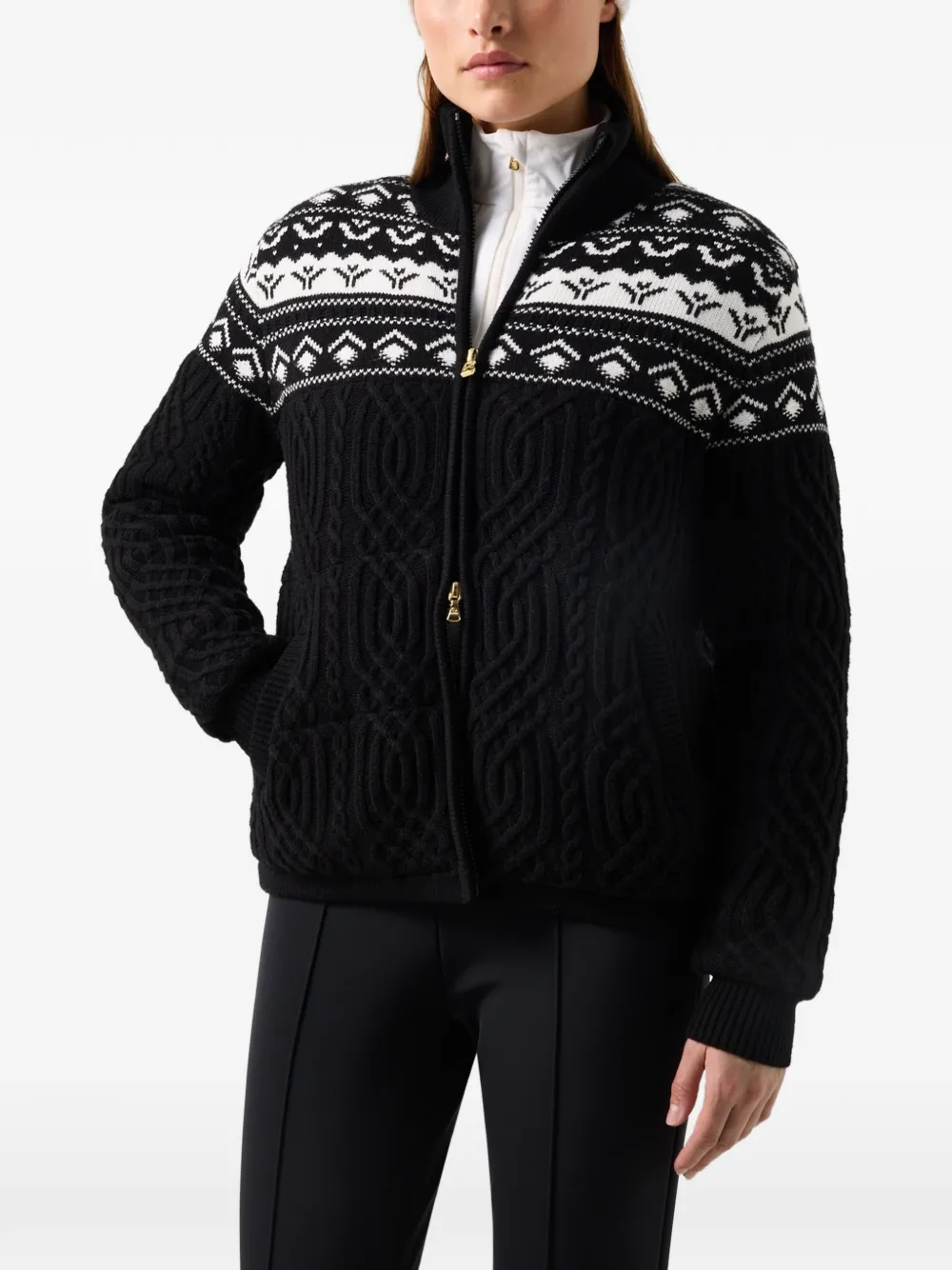 BOGNER Carolyn cable-knit zip-up cardigan Zwart