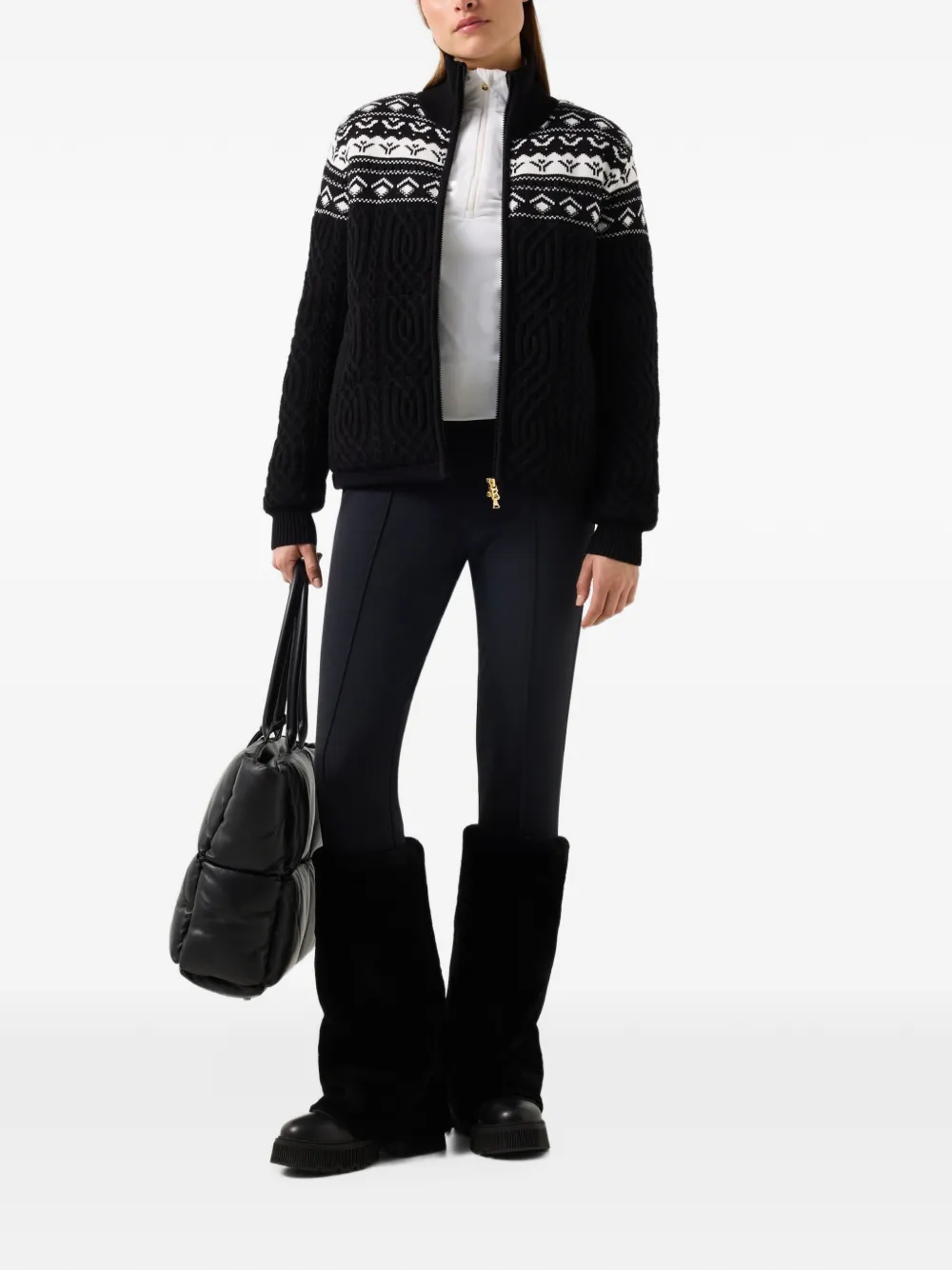 BOGNER Carolyn cable-knit zip-up cardigan Zwart