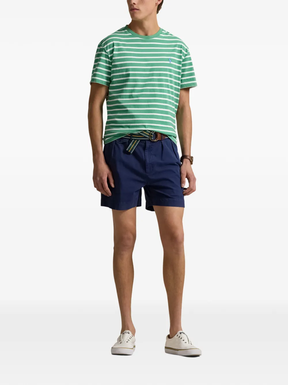 Polo Ralph Lauren striped embroidered-logo T-shirt Groen