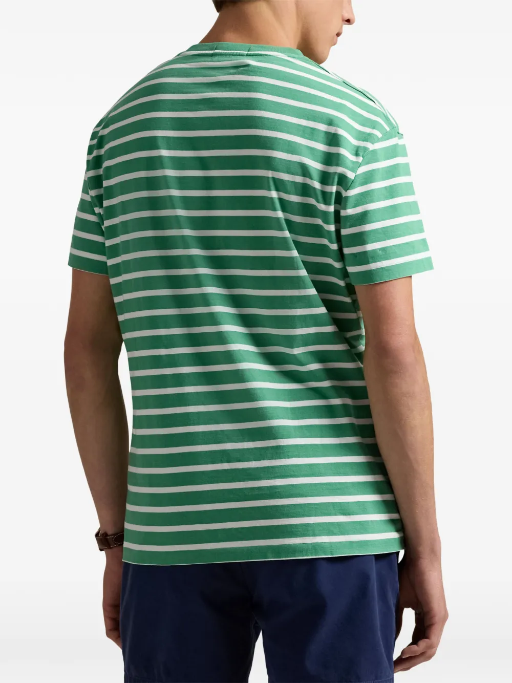 Polo Ralph Lauren striped embroidered-logo T-shirt Groen
