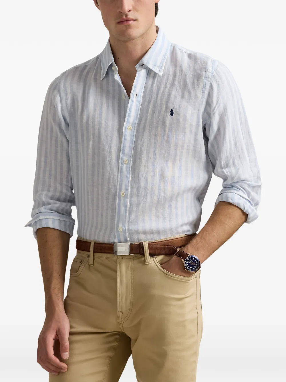 Polo Ralph Lauren vertical-stripe linen shirt Blauw