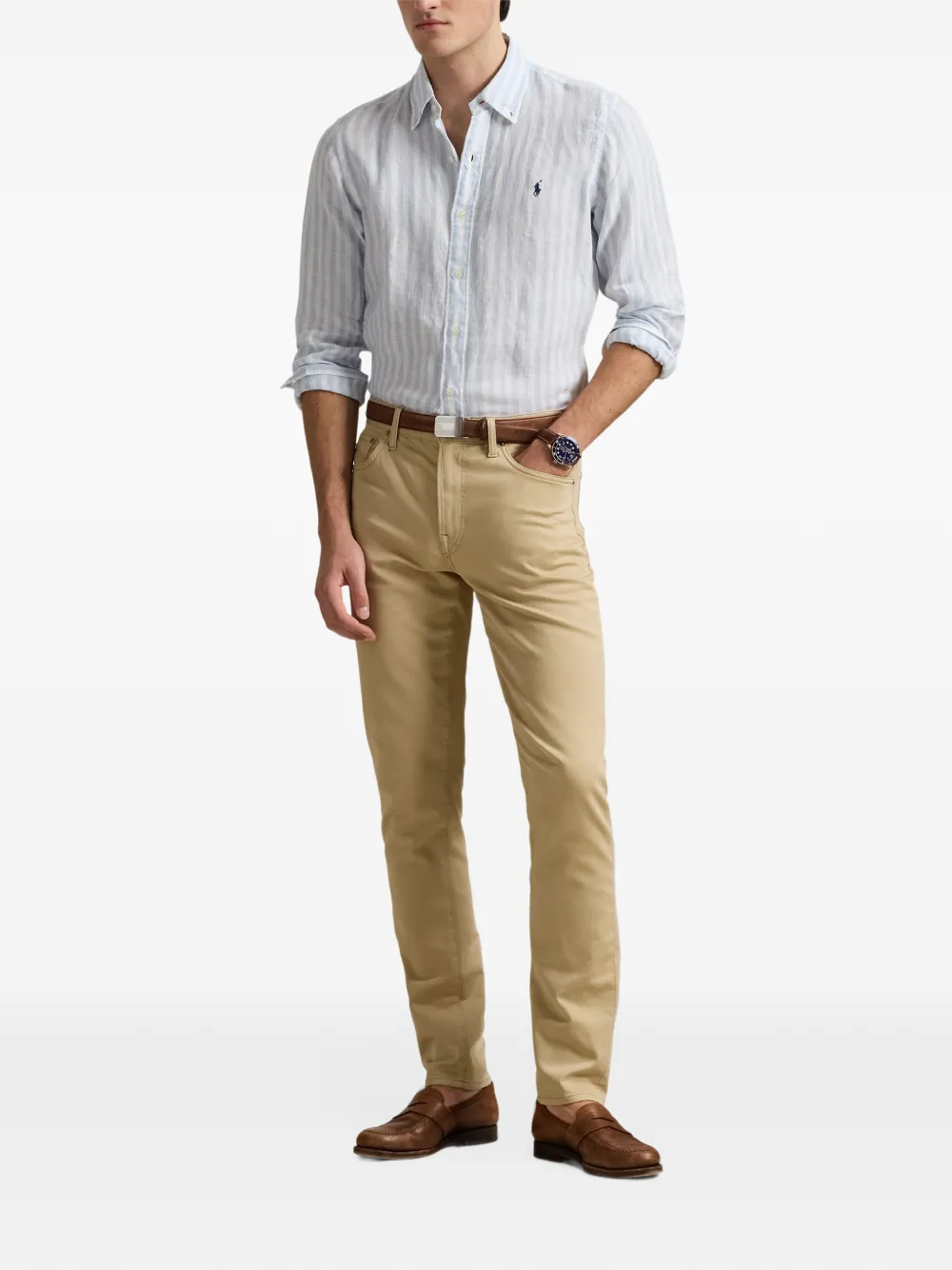 Polo Ralph Lauren vertical-stripe linen shirt Blauw
