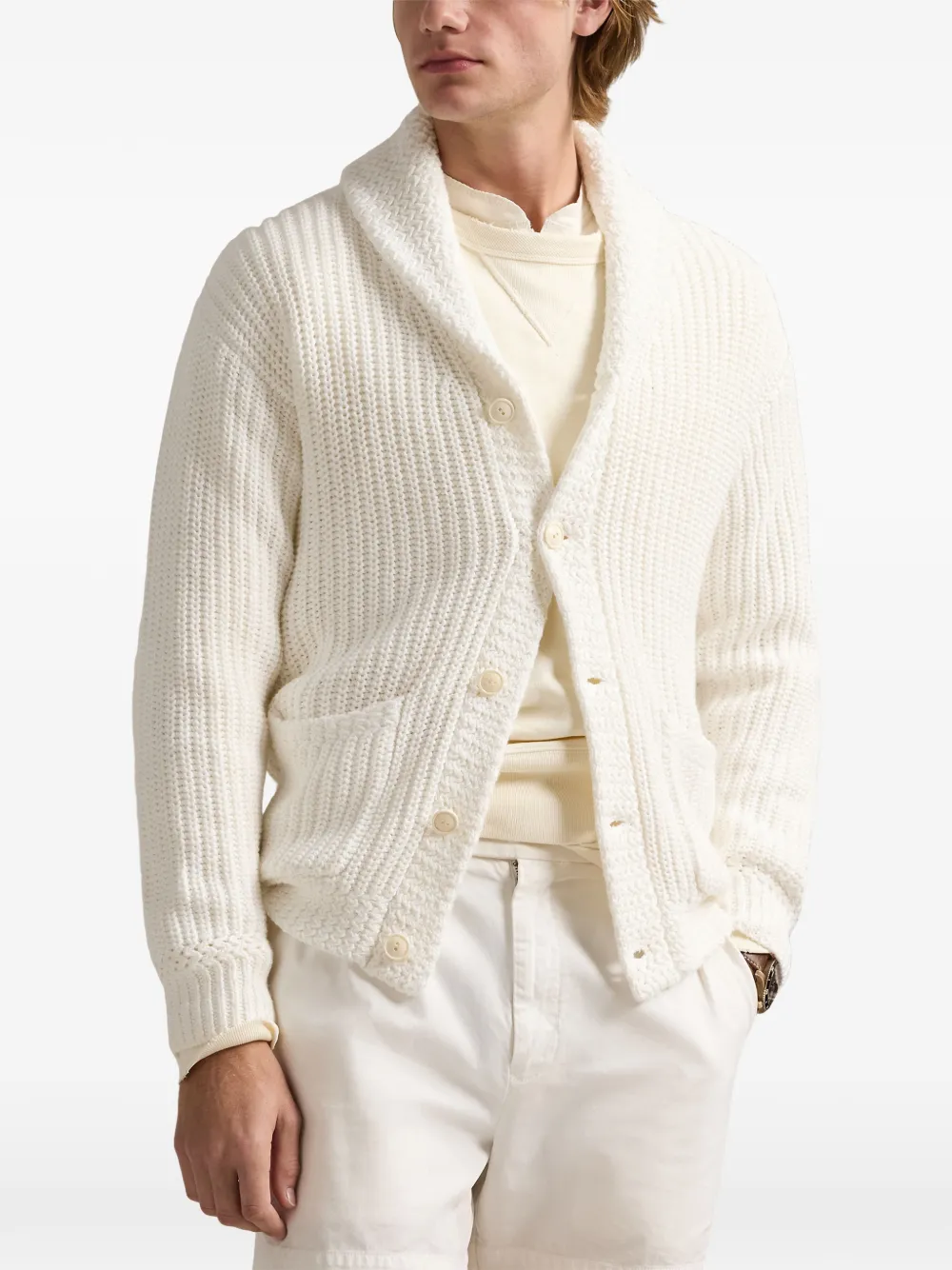 Polo Ralph Lauren linen-Cotton shawl-collar cardigan Beige