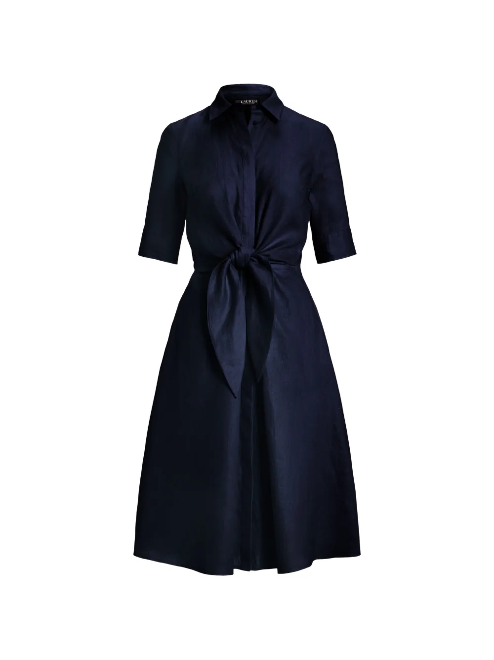 Lauren Ralph Lauren tie-waist linen midi dress Blauw