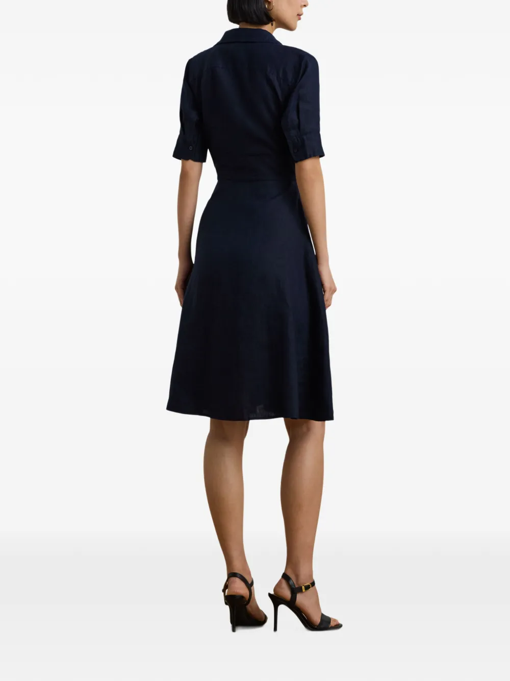 Lauren Ralph Lauren tie-waist linen midi dress Blauw