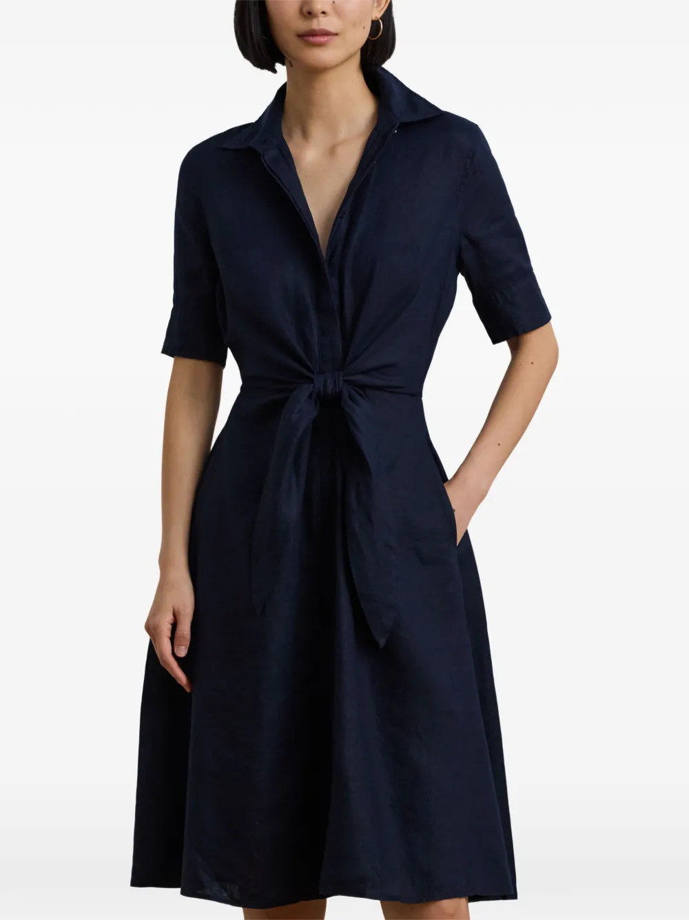 Lauren Ralph Lauren tie-waist linen midi dress Blauw