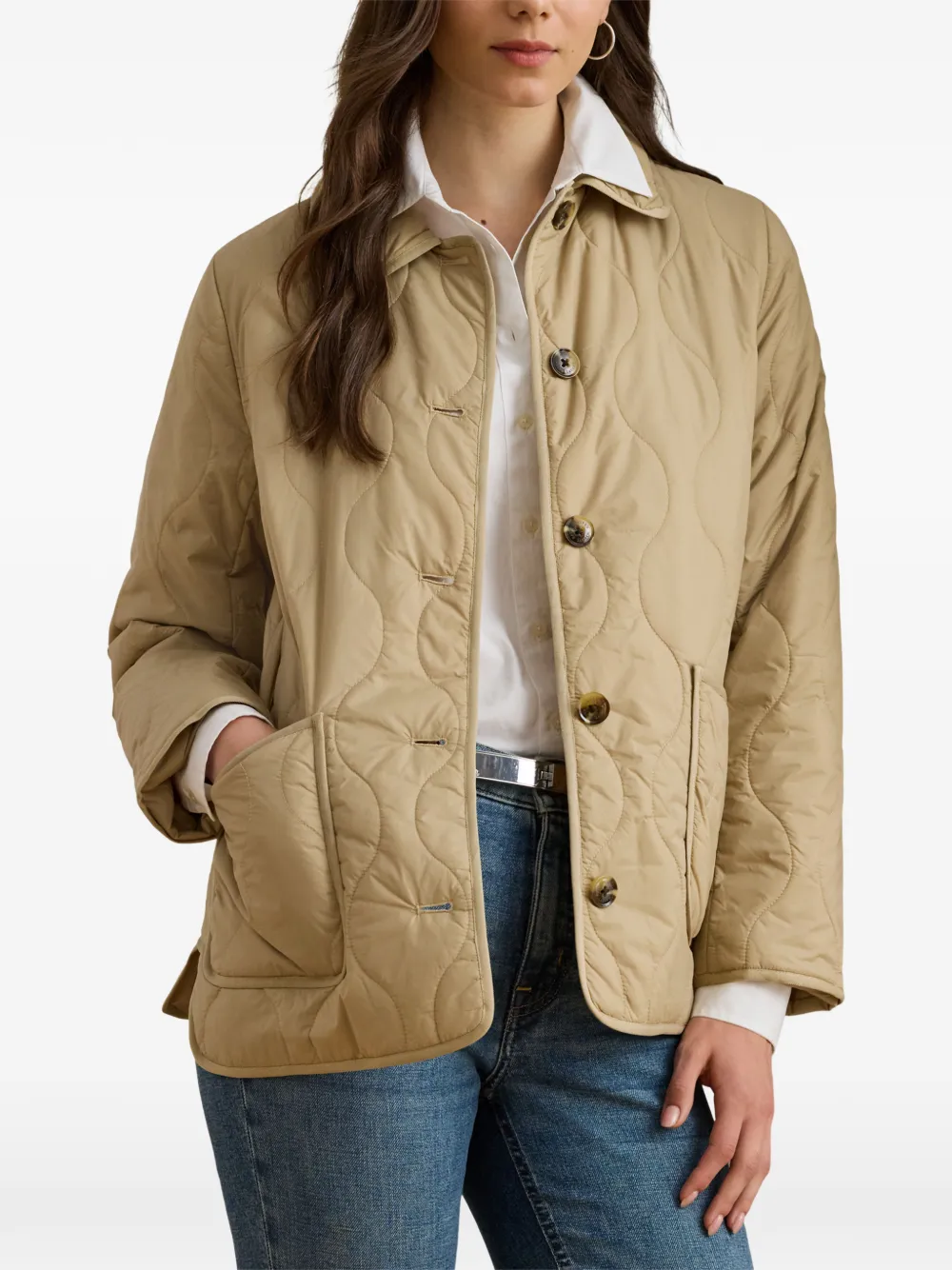 Lauren Ralph Lauren Onion gewatteerde jas met knopen Beige
