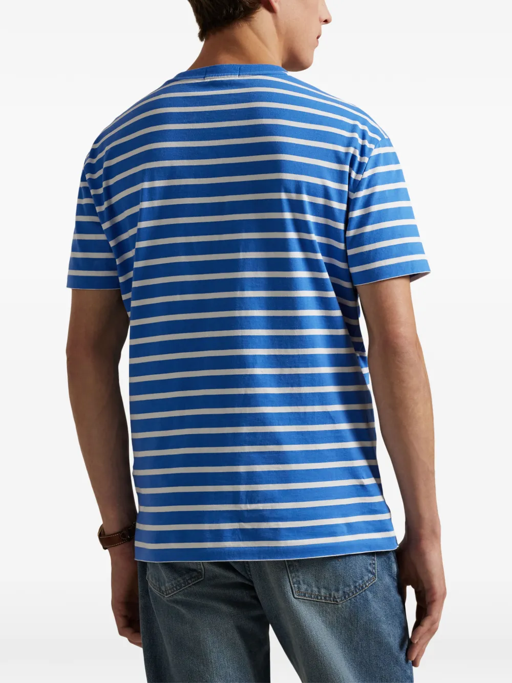 Polo Ralph Lauren striped embroidered-logo T-shirt Blauw