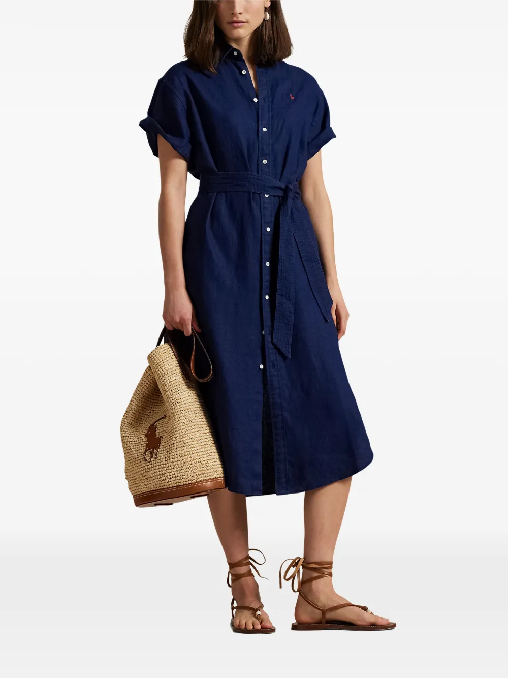 Polo Ralph Lauren belted midi dress Blauw