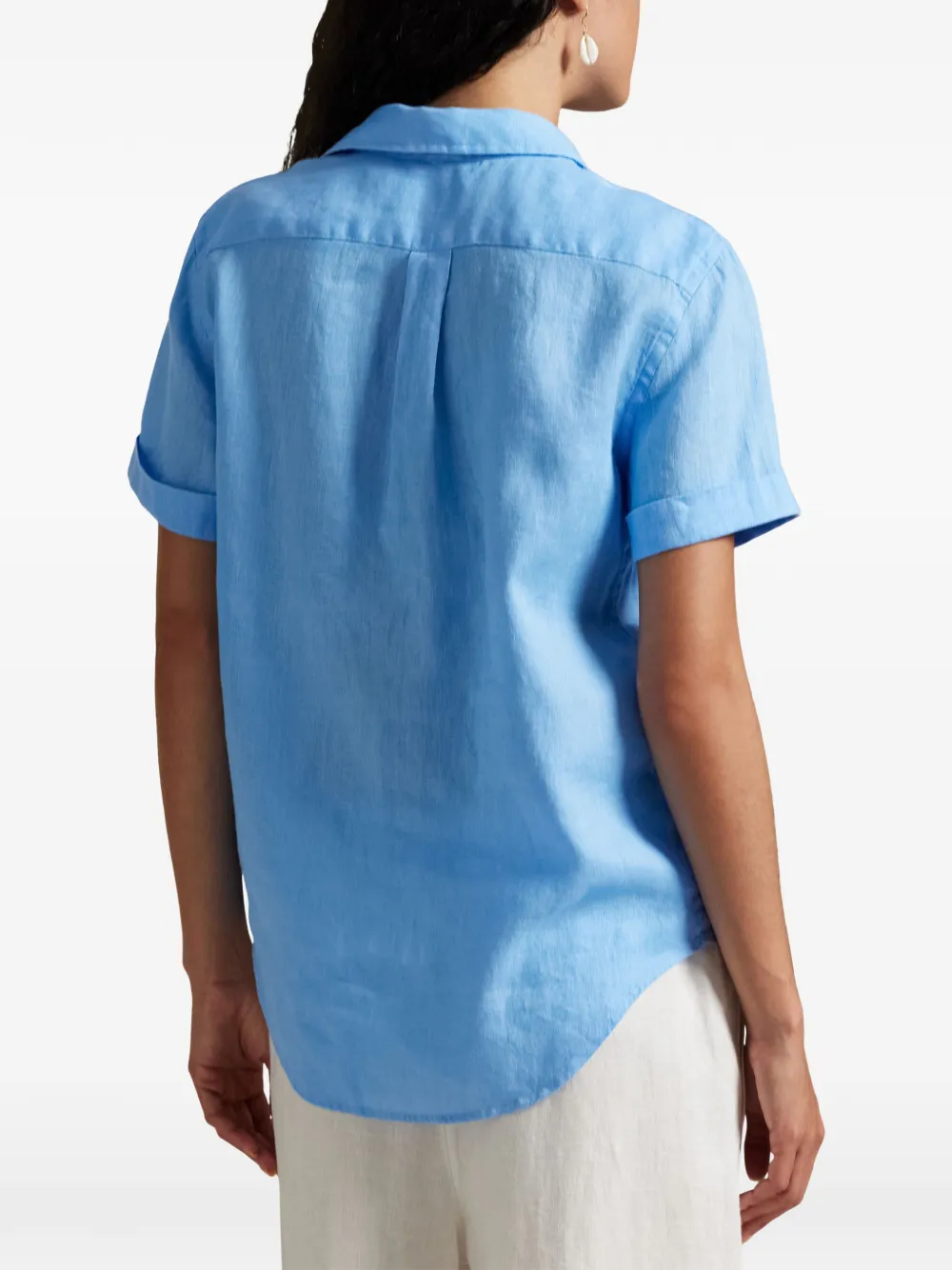 Polo Ralph Lauren Linnen overhemd met geborduurd logo Blauw