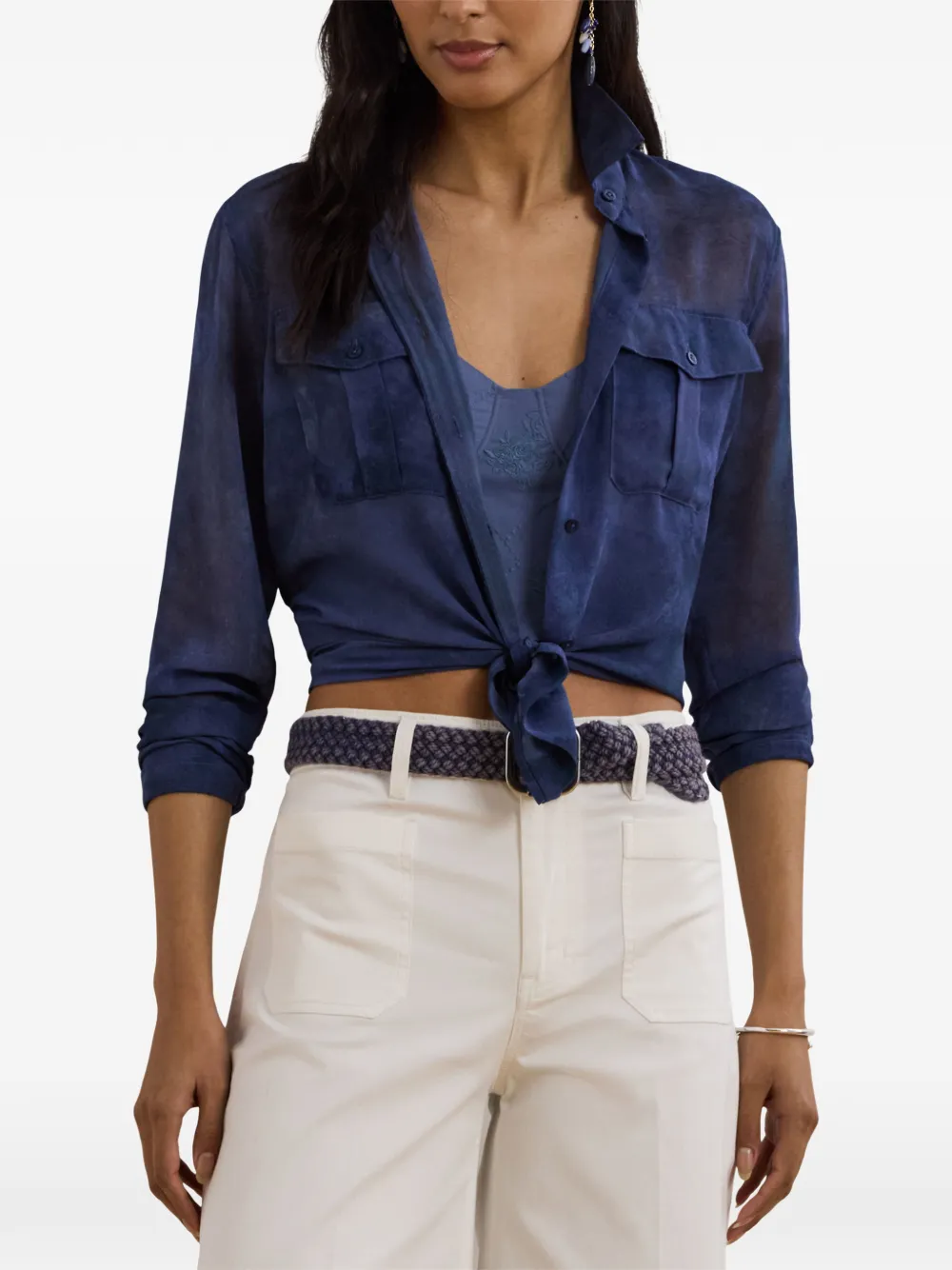 Lauren Ralph Lauren Button-up blouse met tie-dye-print Blauw