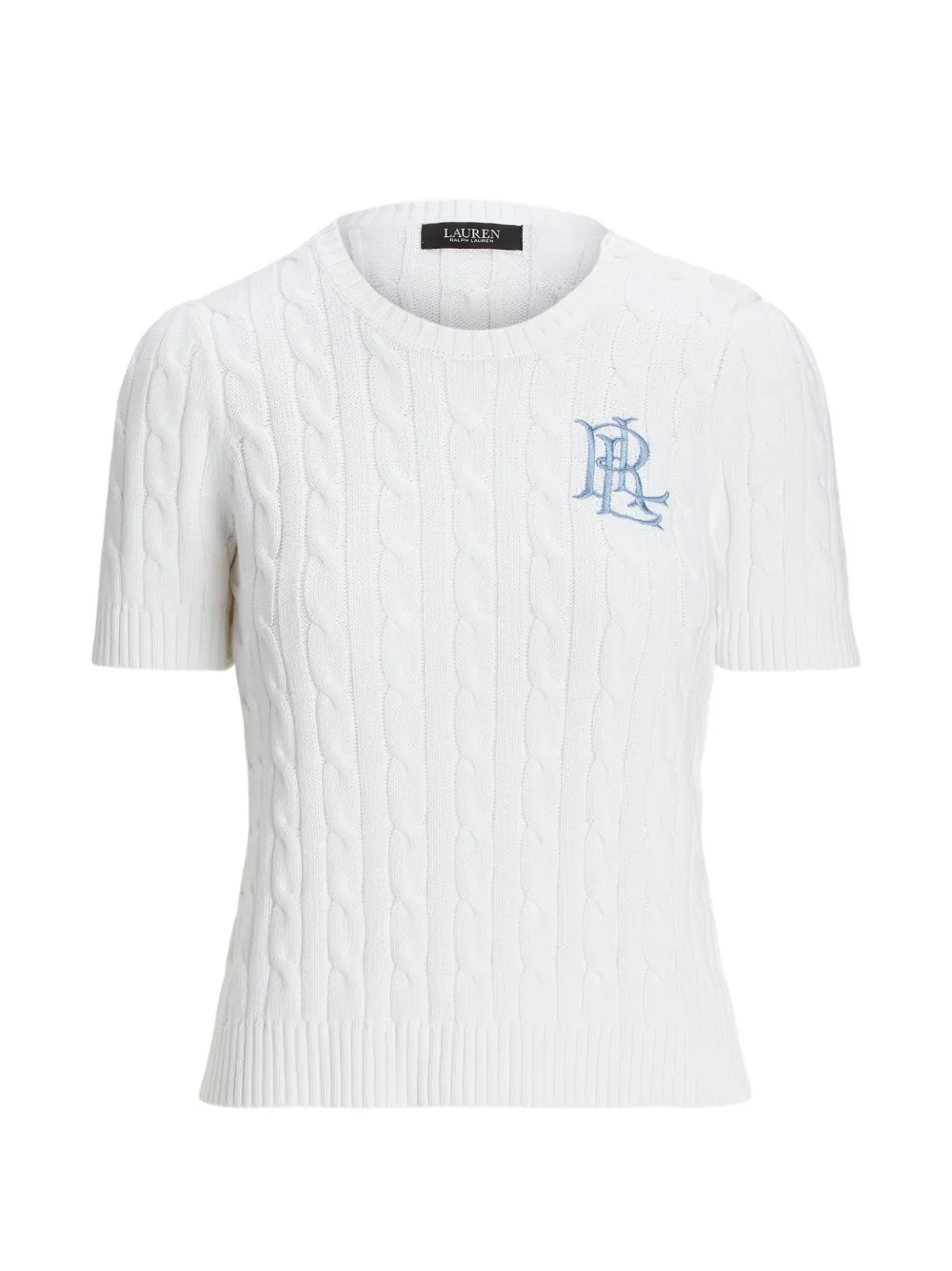 Lauren Ralph Lauren Kabelgebreid T-shirt met knoopdetail Wit