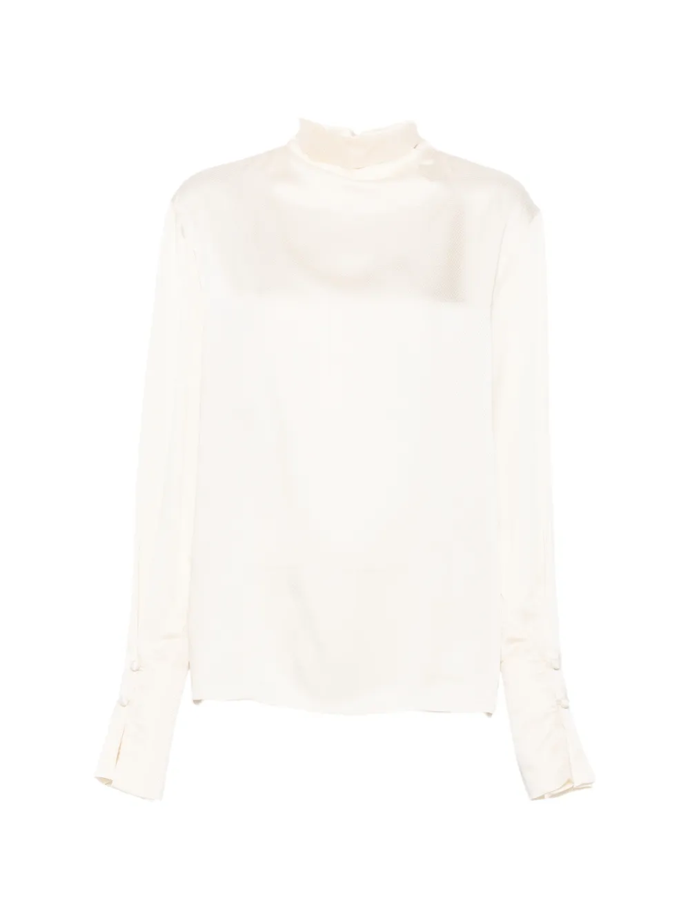 THE ANDAMANE Blouse met open achterkant en hoge hals Beige