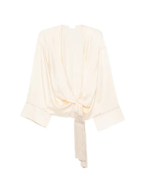THE ANDAMANE fringe-trim tie-front blouse