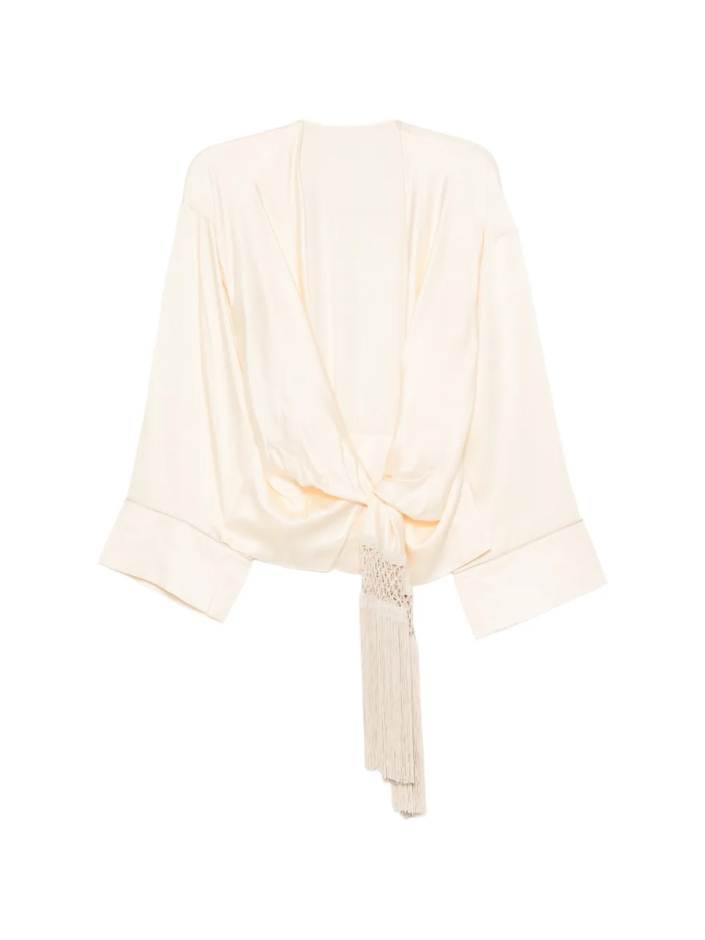 THE ANDAMANE Blouse met gestrikte voorkant en franjeafwerking Beige