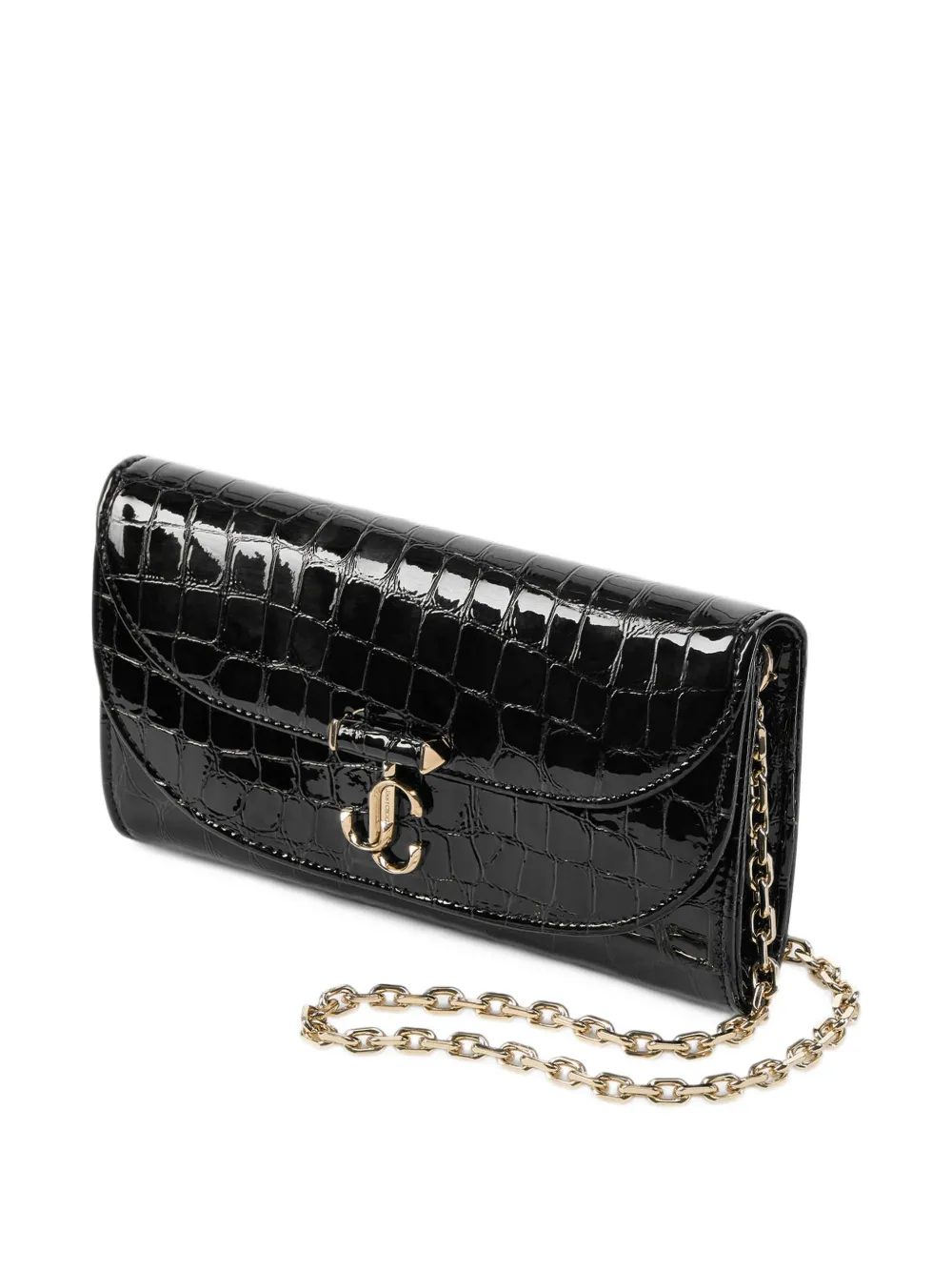 Jimmy Choo Avenue Curve crocodile-effect clutch bag Zwart