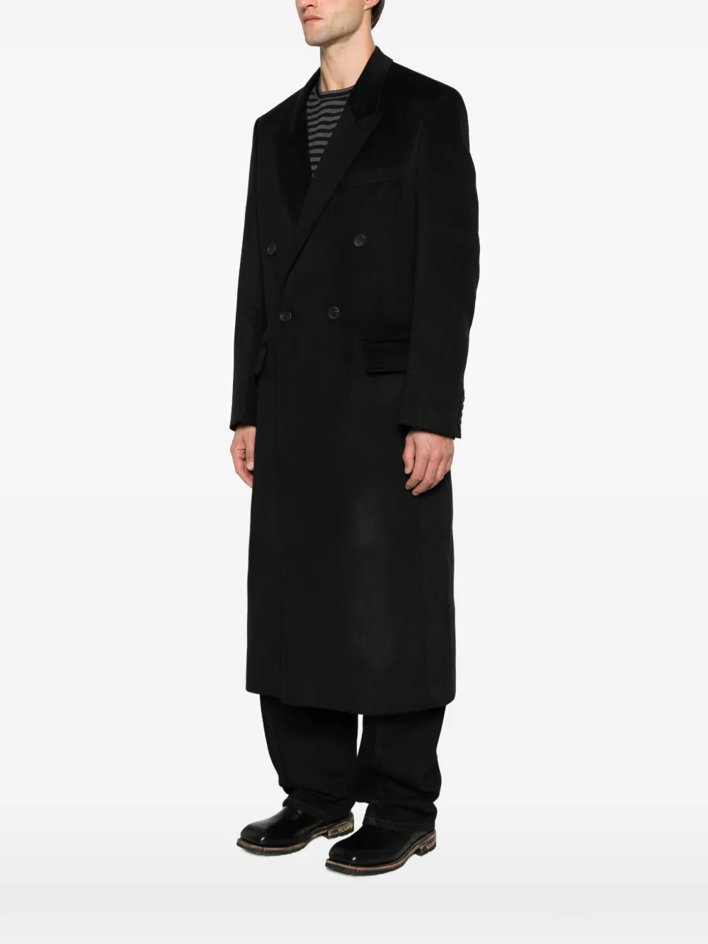 Junya Watanabe MAN x Comme des Garçons double-breasted cashmere coat Zwart