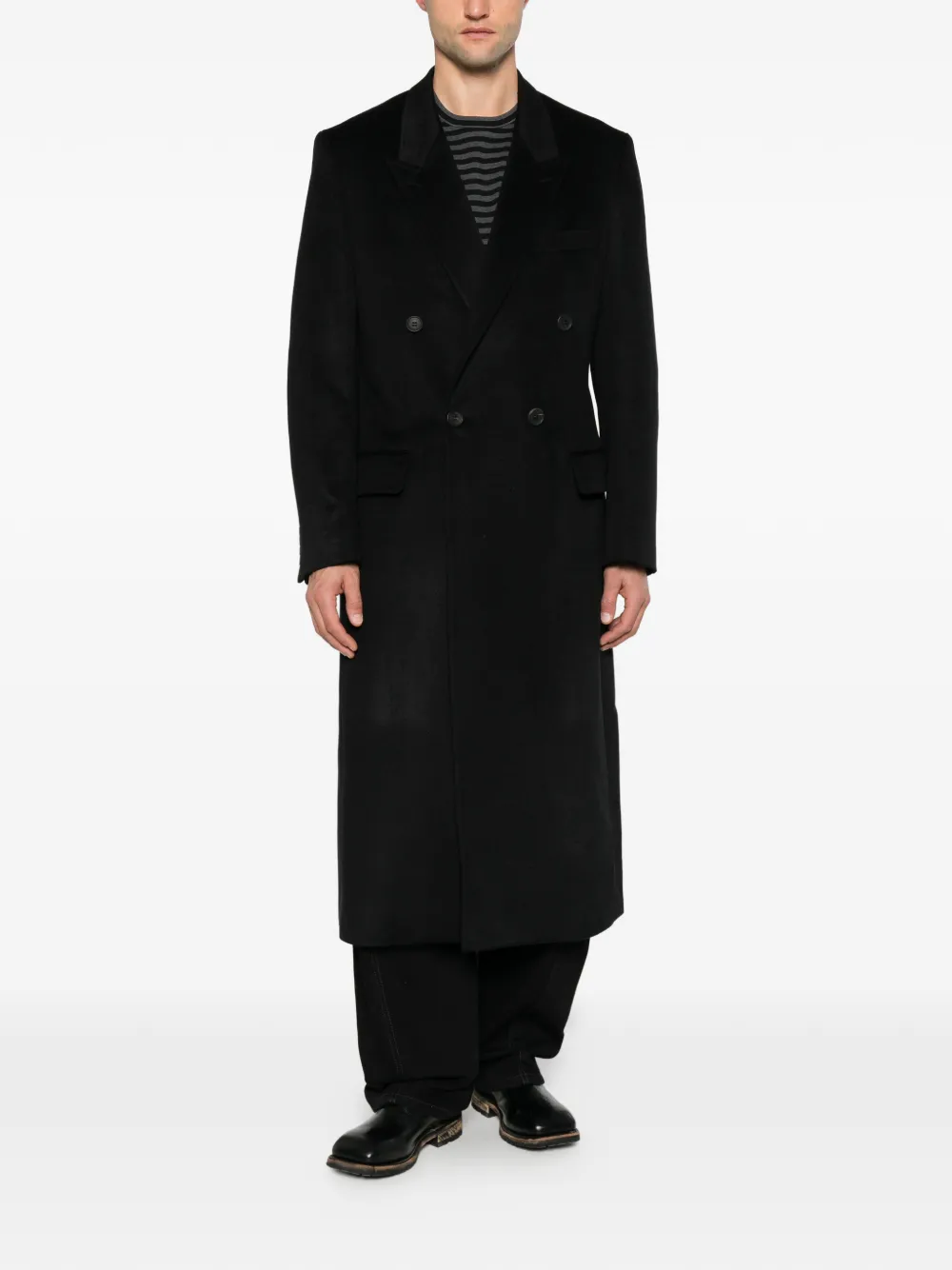 Junya Watanabe MAN x Comme des Garçons double-breasted cashmere coat Zwart
