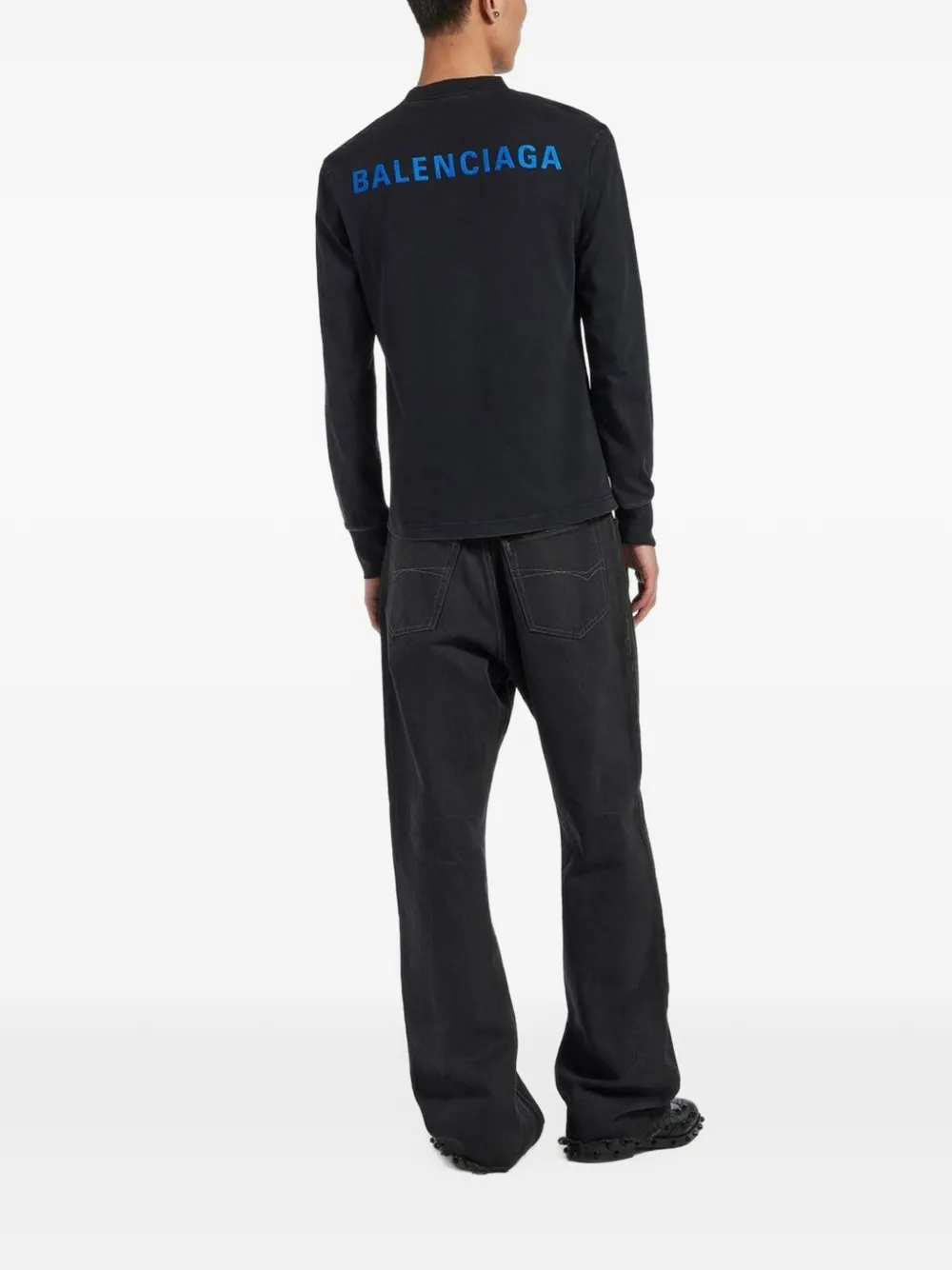 Balenciaga -back medium-fit long-sleeves T-shirt in faded black Zwart