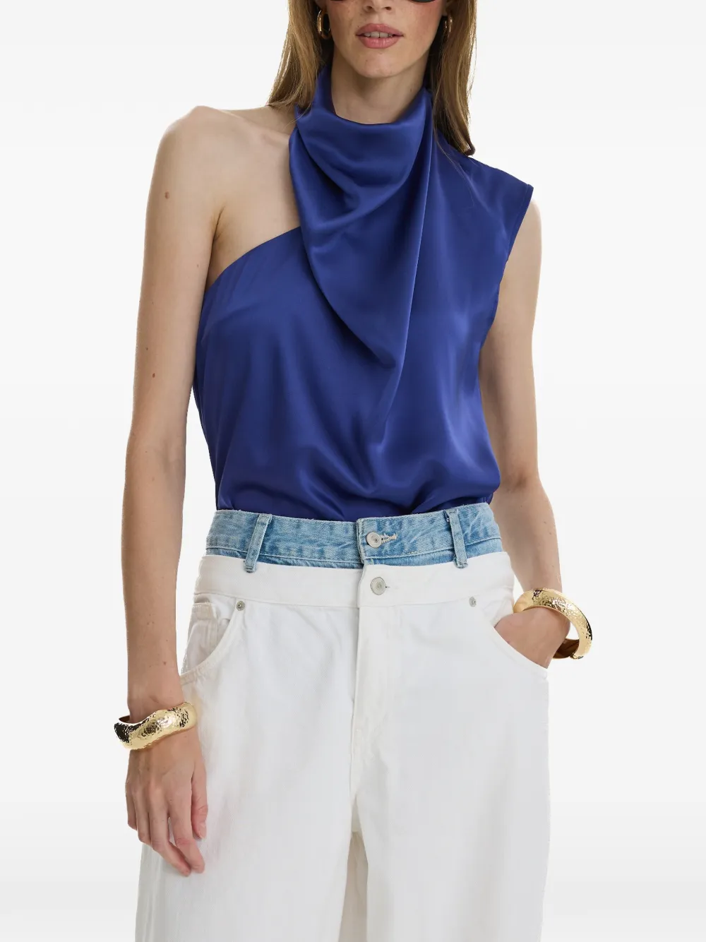 MOOS STUDIO Blue Hour asymmetric draped top