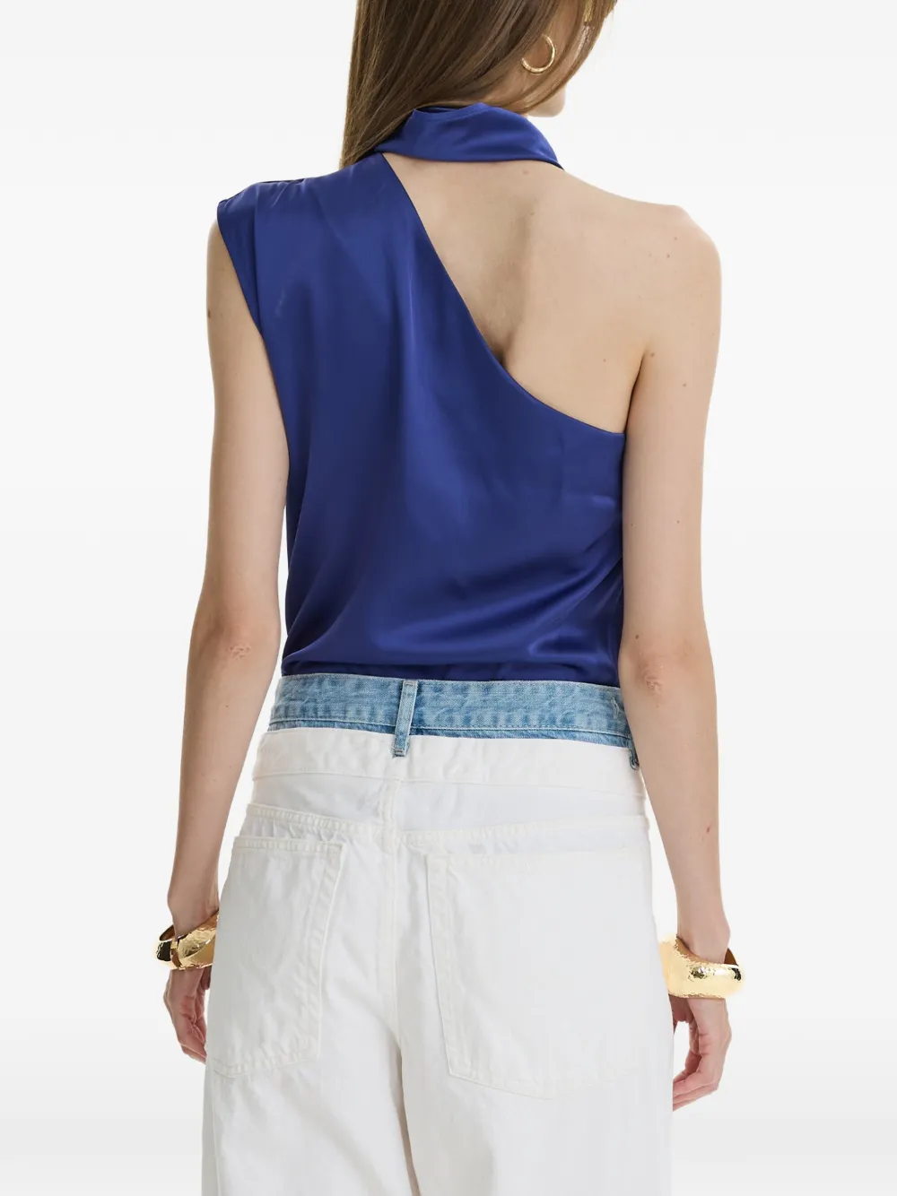 MOOS STUDIO Blue Hour asymmetric draped top Blauw