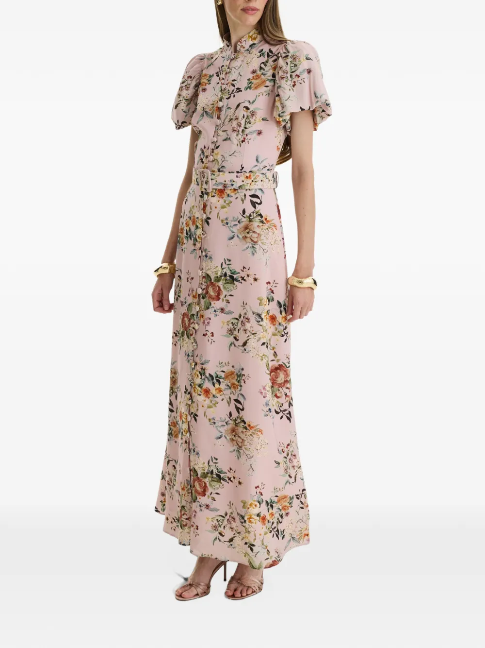 MOOS STUDIO Secret Garden floral-print belted maxi dress Roze