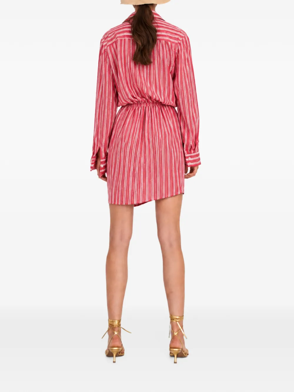 MOOS STUDIO striped knotted shirt mini dress Rood
