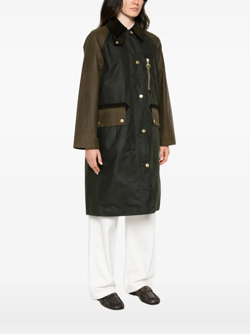 Barbour colour-block corduroy-collar jacket Groen