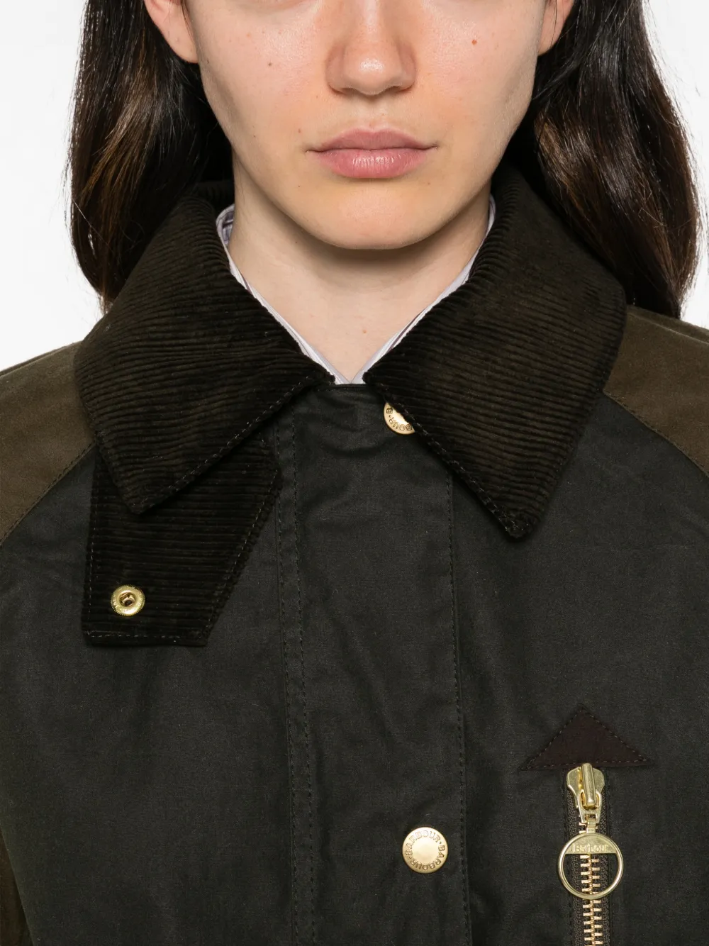 Barbour colour-block corduroy-collar jacket Groen