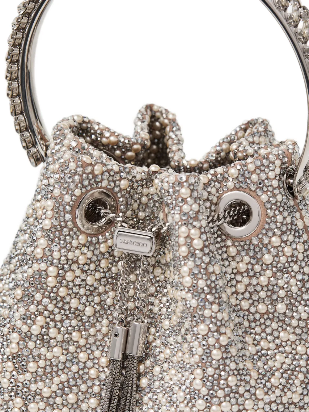 Jimmy Choo Bon crystal-embellished bucket bag Zilver