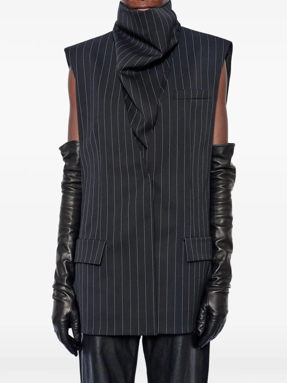 Max Mara sleeveless pinstripe wool jacket black Zwart