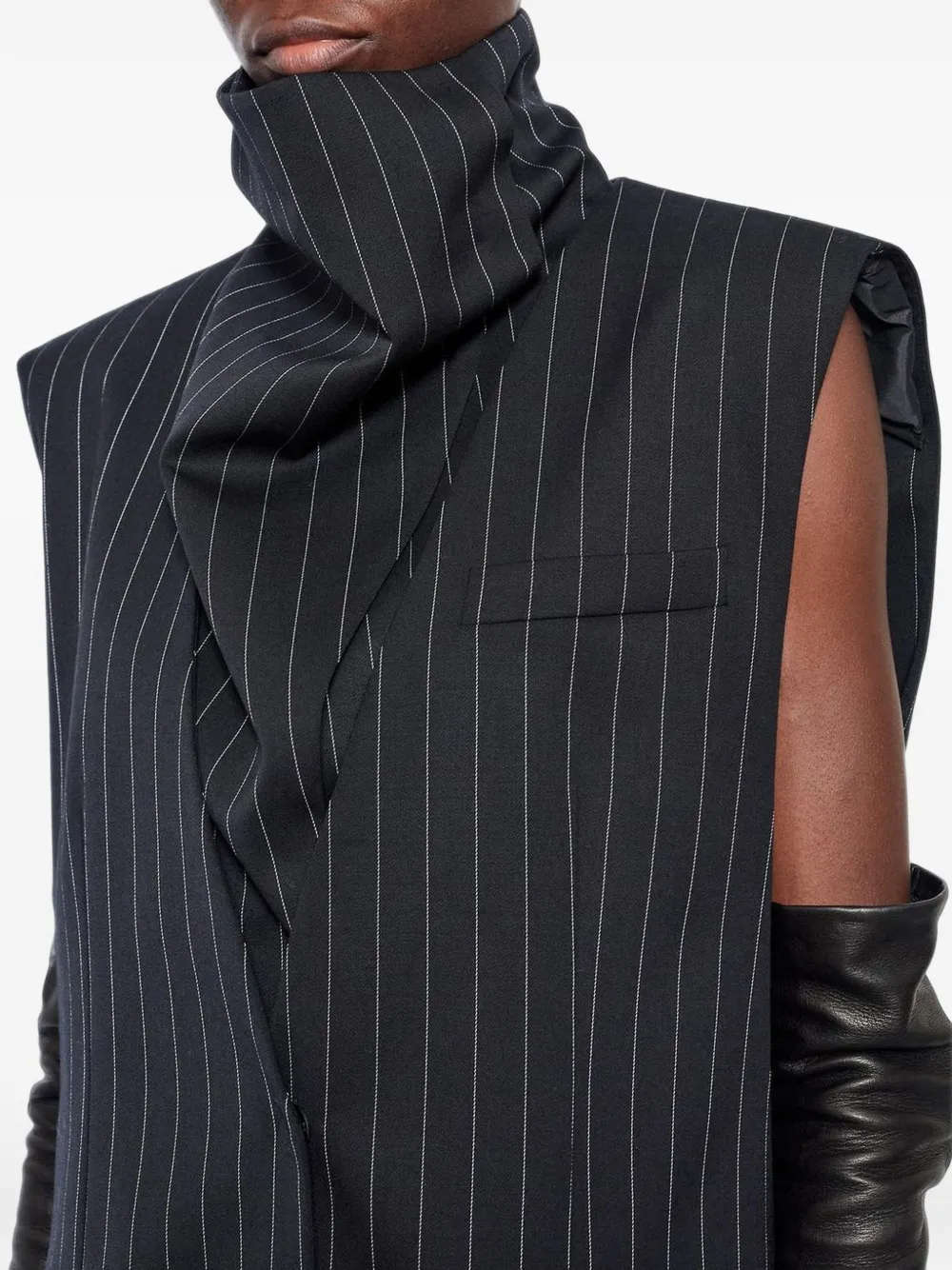Max Mara sleeveless pinstripe wool jacket black Zwart