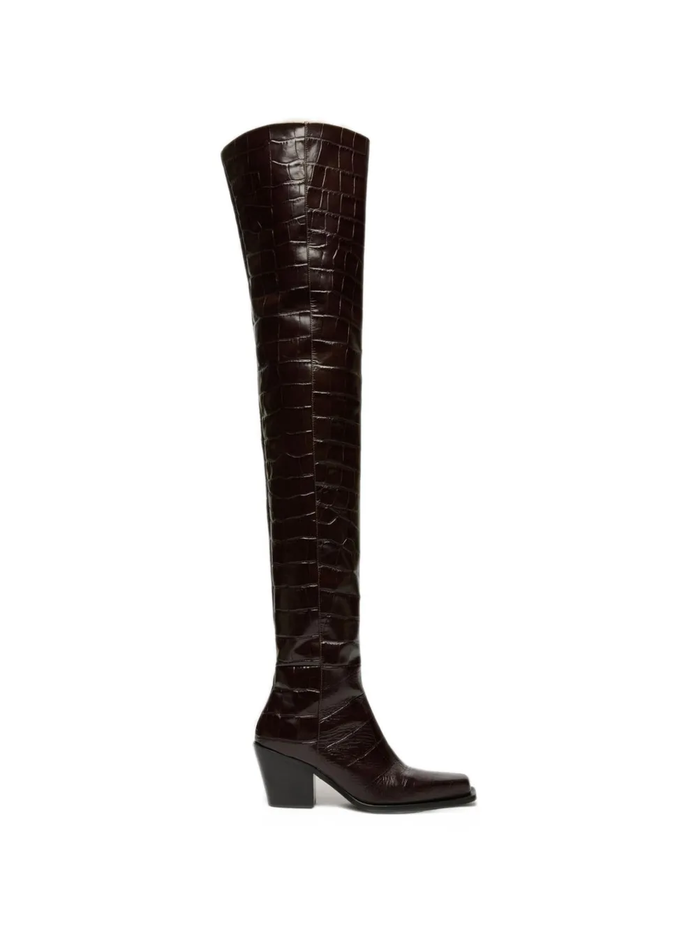 Max Mara crocodile-print calfskin thigh-high cowboy boots - brown - Marrone