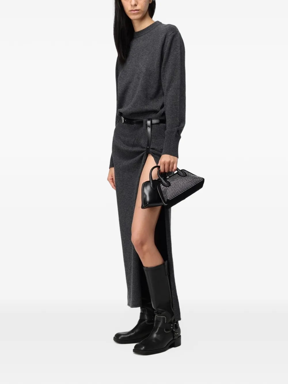 Coperni belted side-slit maxi dress Grijs