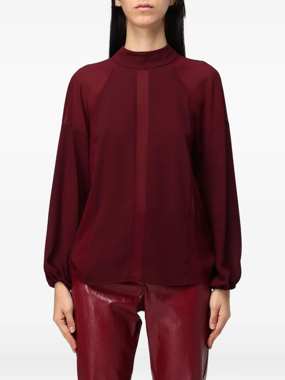 Hanita sheer-panelled high-neck top - Rouge