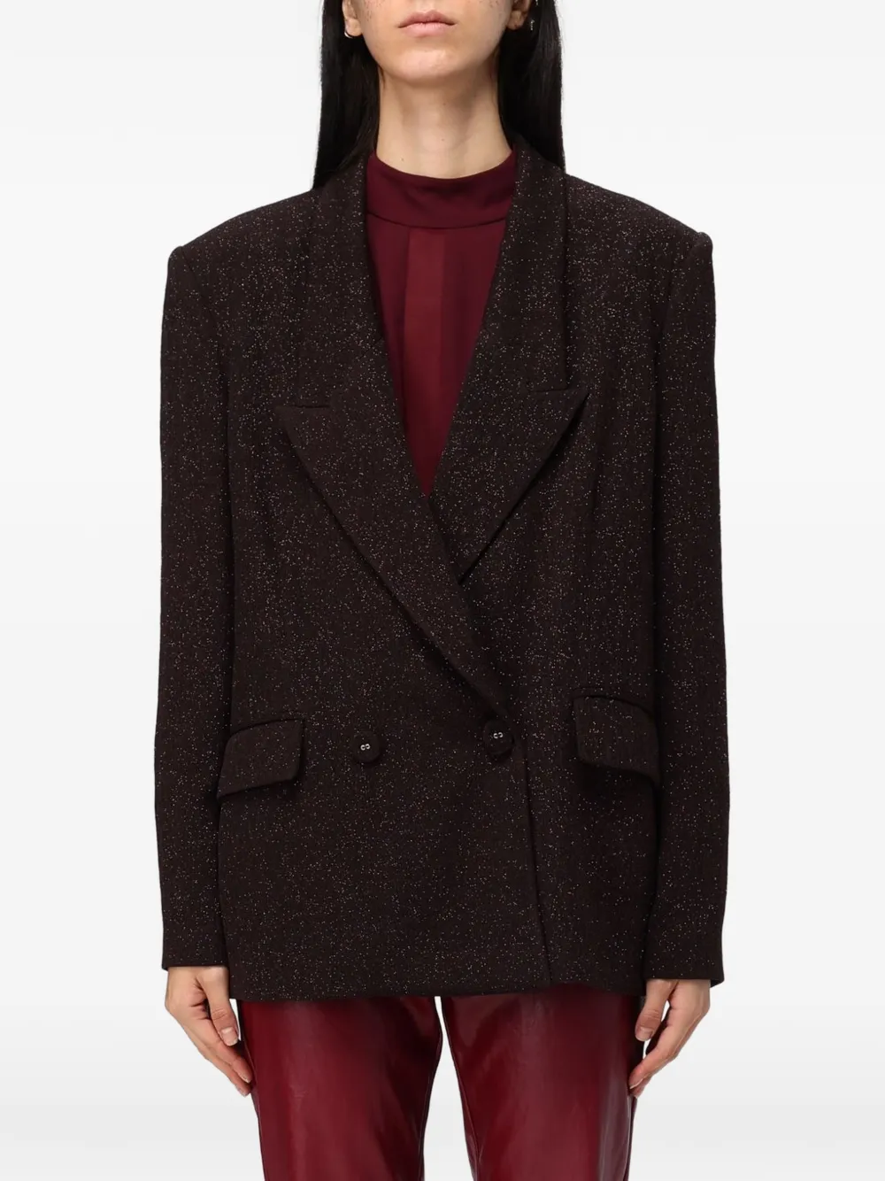 Hanita glitter-effect double-breasted blazer - Braun