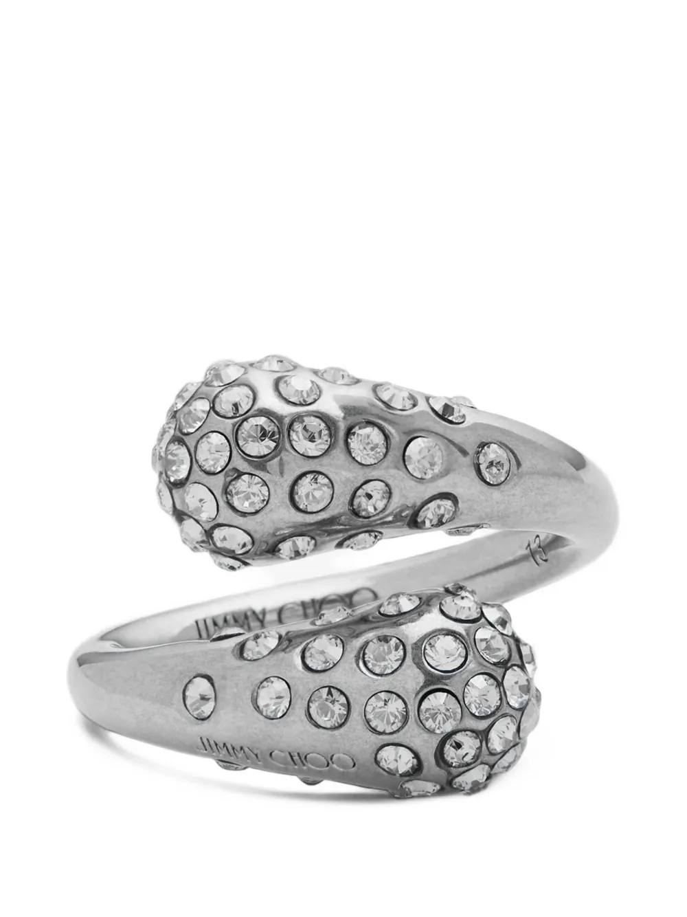 Jimmy Choo crystal-embellished wrap-design ring - Argento