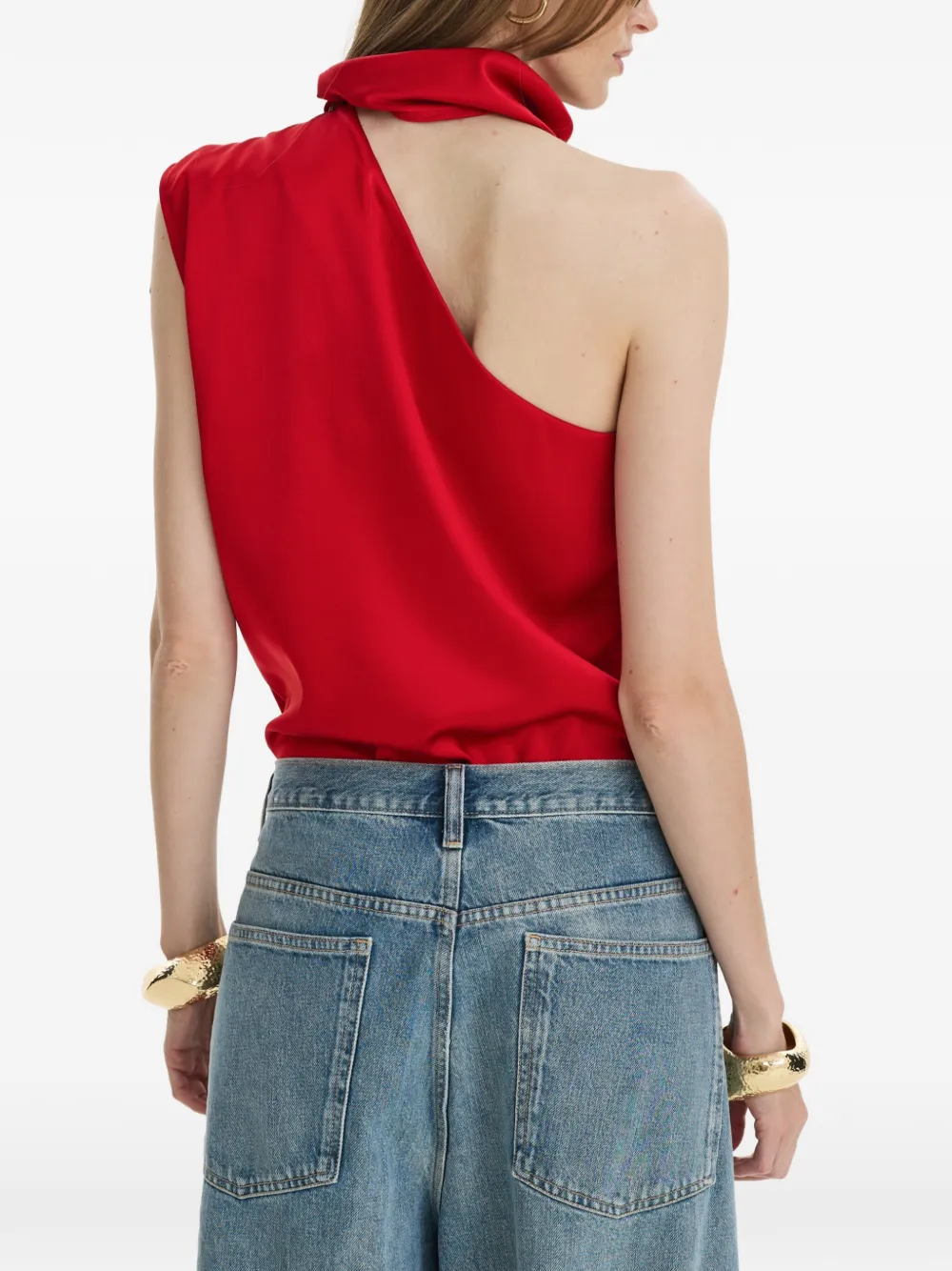MOOS STUDIO First Kiss one-shoulder draped blouse Rood
