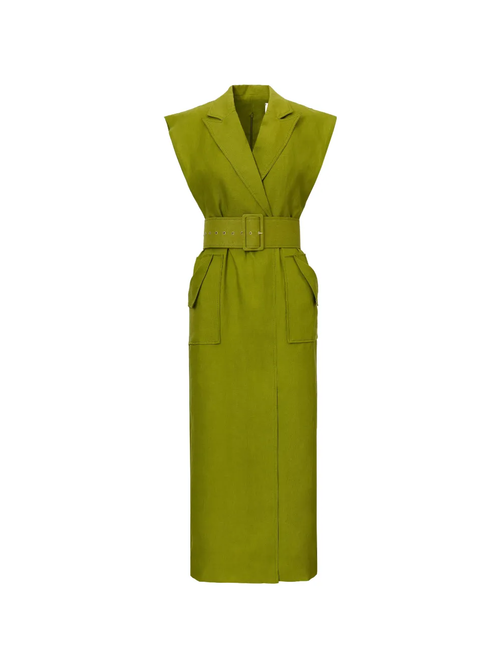 MOOS STUDIO Olive Nomad belted sleeveless midi dress Groen