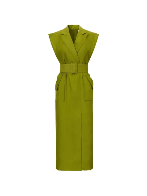 MOOS STUDIO robe mi-longue Olive Nomad ceinturée sans manches