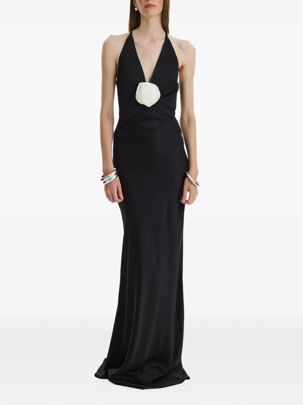 MOOS STUDIO La Rose floral-detail halterneck maxi dress - Black