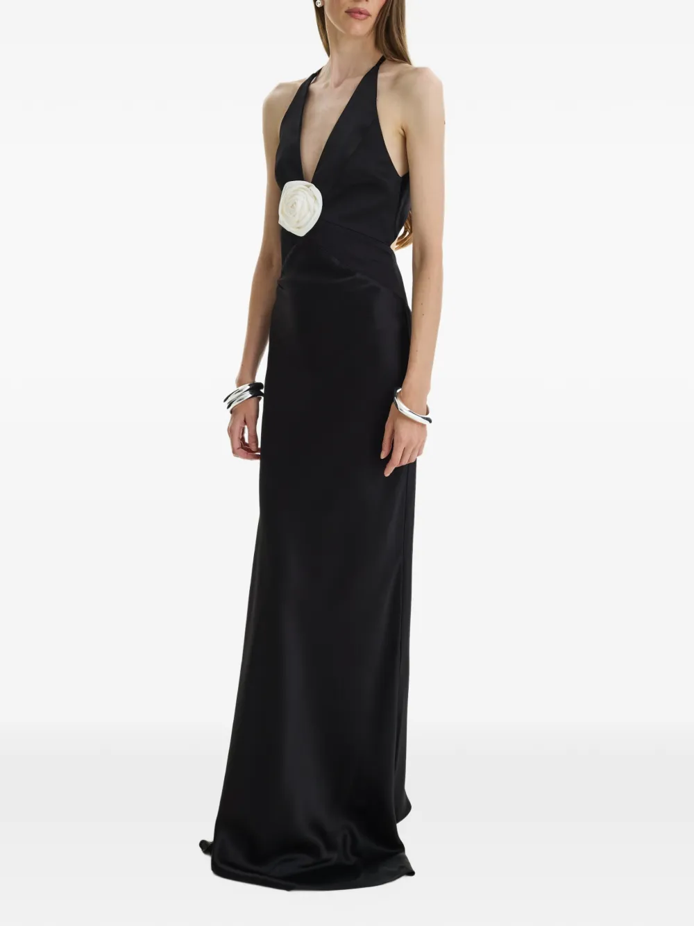 MOOS STUDIO La Rose floral-detail halterneck maxi dress Zwart